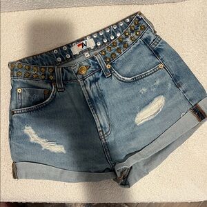 Aviator Nation Blue Jean Shorts with Gold Studs